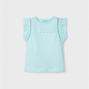 Size 7 Girls Mayoral Aqua Ruffle Sleeve Top